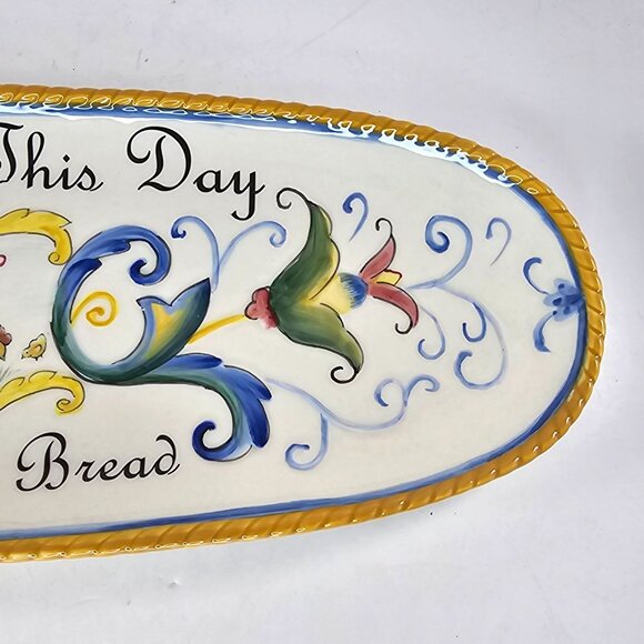 Fitz & Floyd Ricamo Oval Bread Tray Give Us This Day Our Daily Bread Ceramic - Picture 4 of 8